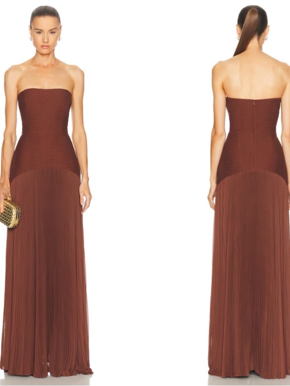 ALEXIS Sunniva Strapless Pleated Drop Waist Brown Maxi Dress Size Small